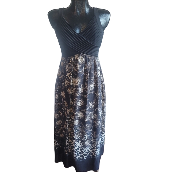 Cleo Petites Black and Brown Print Maxi Dress 6 - Picture 1 of 7